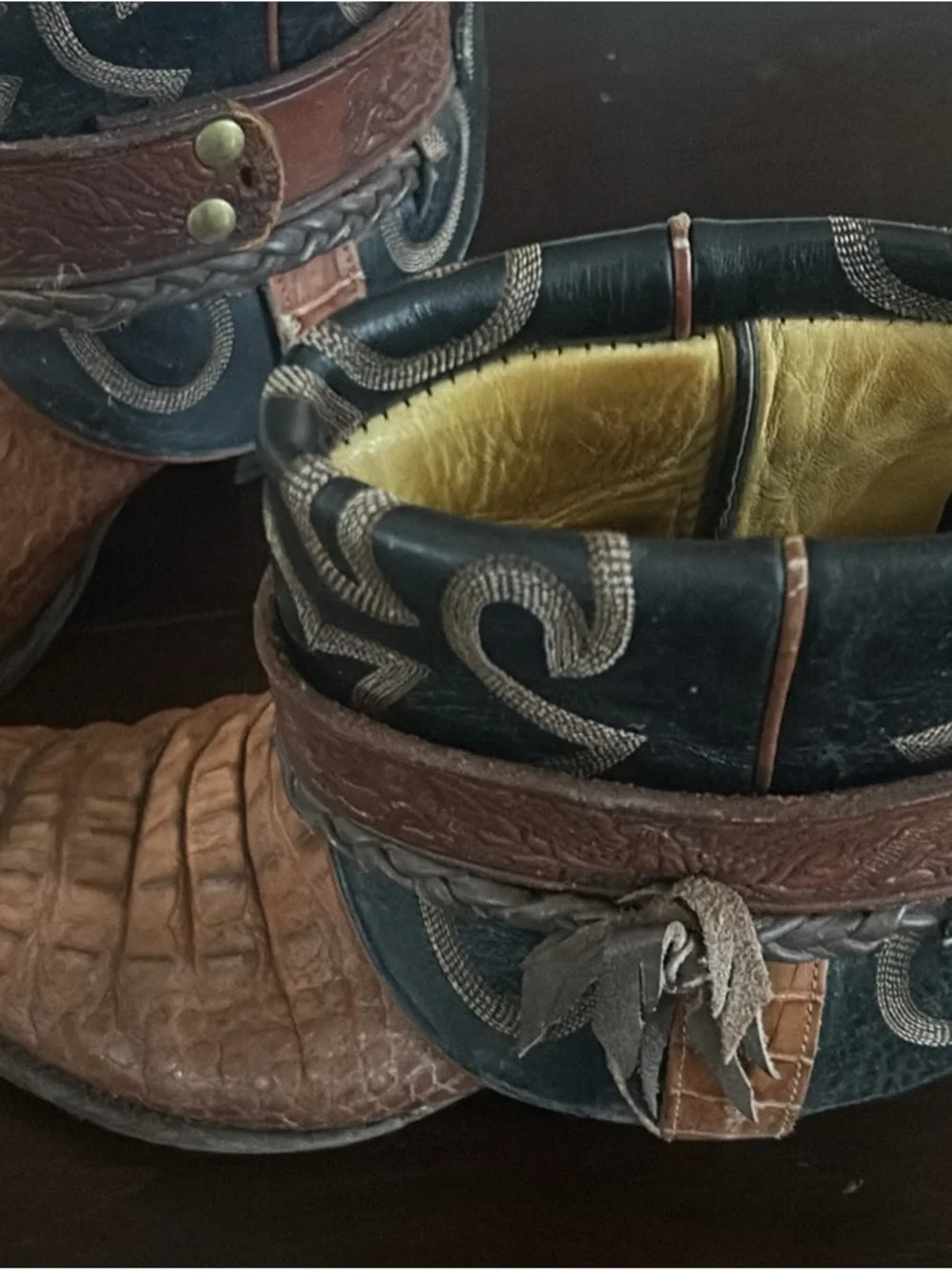 Men's Two-Tone Brown Leather & Alligator Exotic-Style Boots